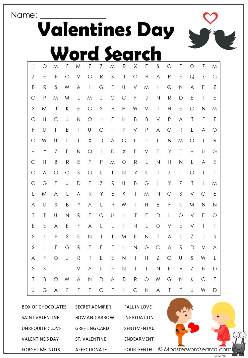 Valentines Day Word Search 2 Monster Word Search