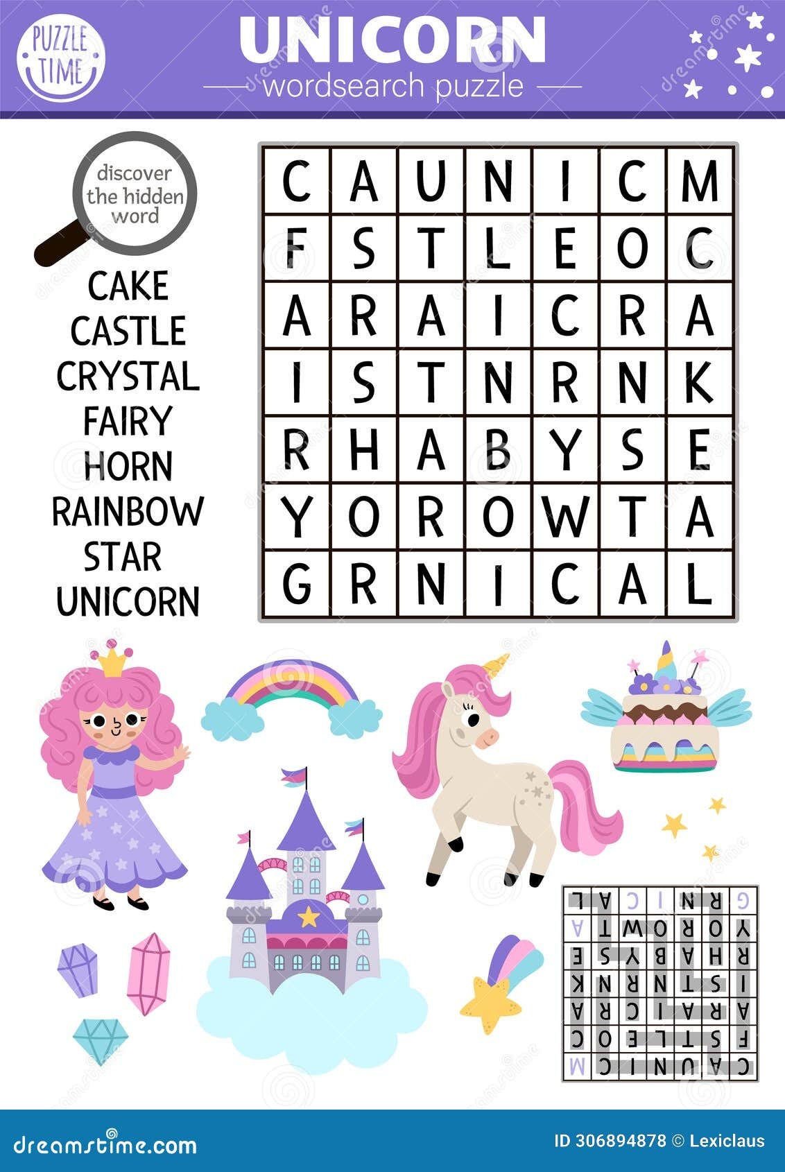 Vector Unicorn Wordsearch Puzzle For Kids Simple Magic Word Worksheets Library