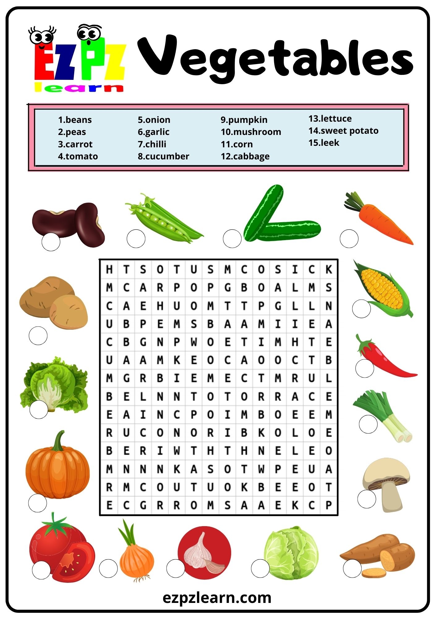 Vegetable Word Search Printable