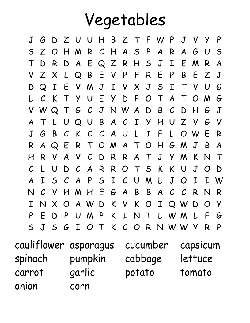 Vegetables Word Search WordMint