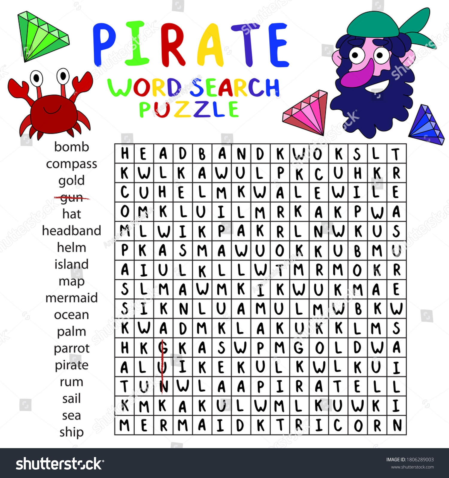 Vektor Stok Pirate Word Search Puzzle Square Printable Tanpa Royalti 1806289003 Shutterstock