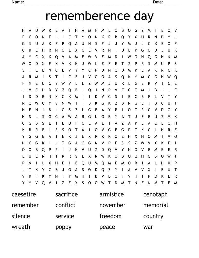 Free Printable Veterans Day Word Search