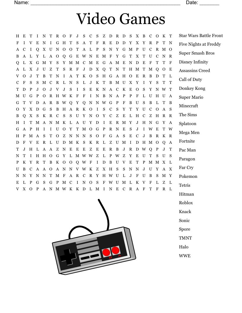 Video Game Characters Word Search WordMint