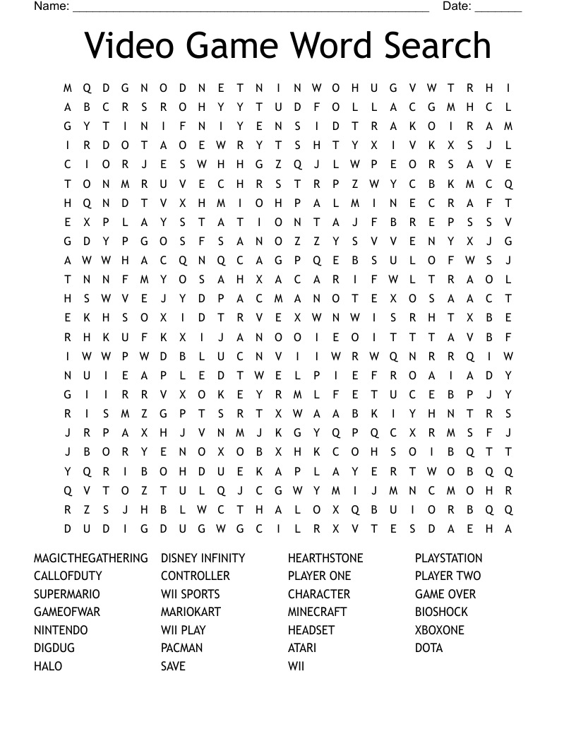 Video Game Word Search Printable