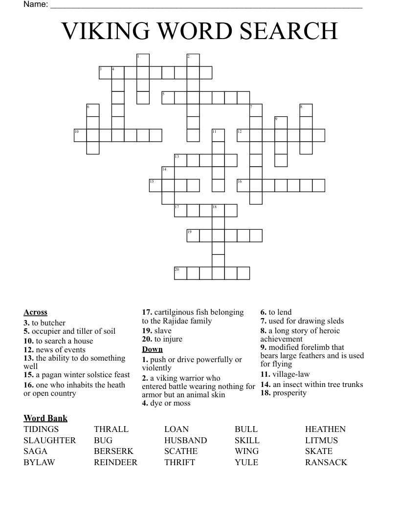 VIKING WORD SEARCH Crossword WordMint