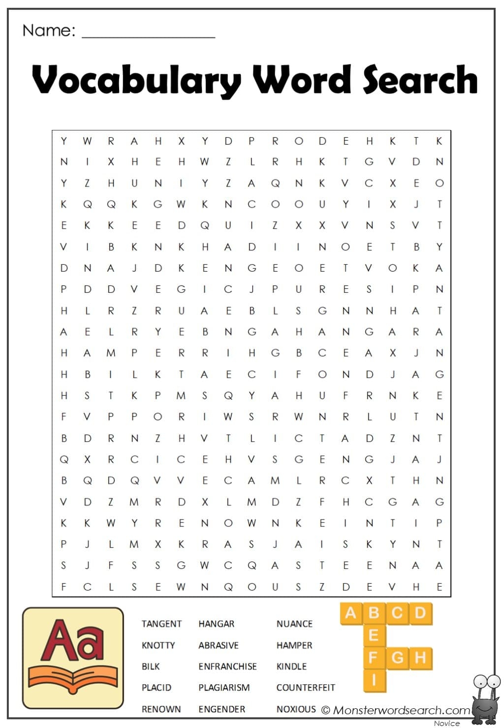 Vocabulary Word Search Printable