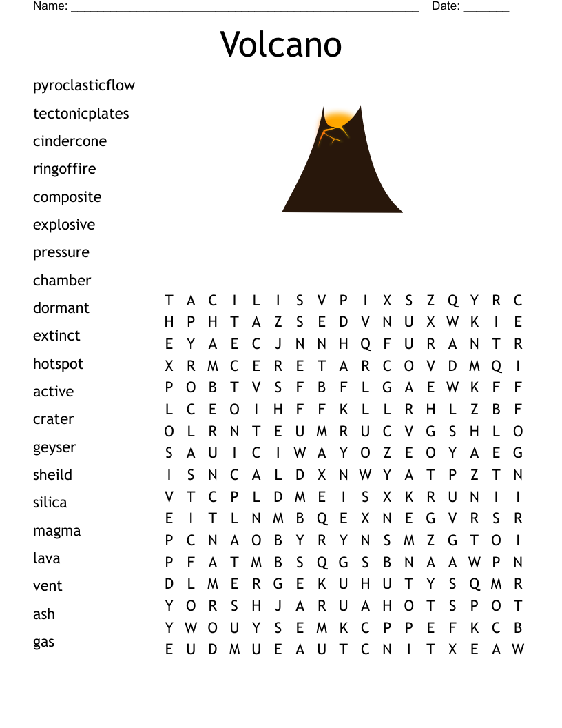 Free Printable Volcano Word Search