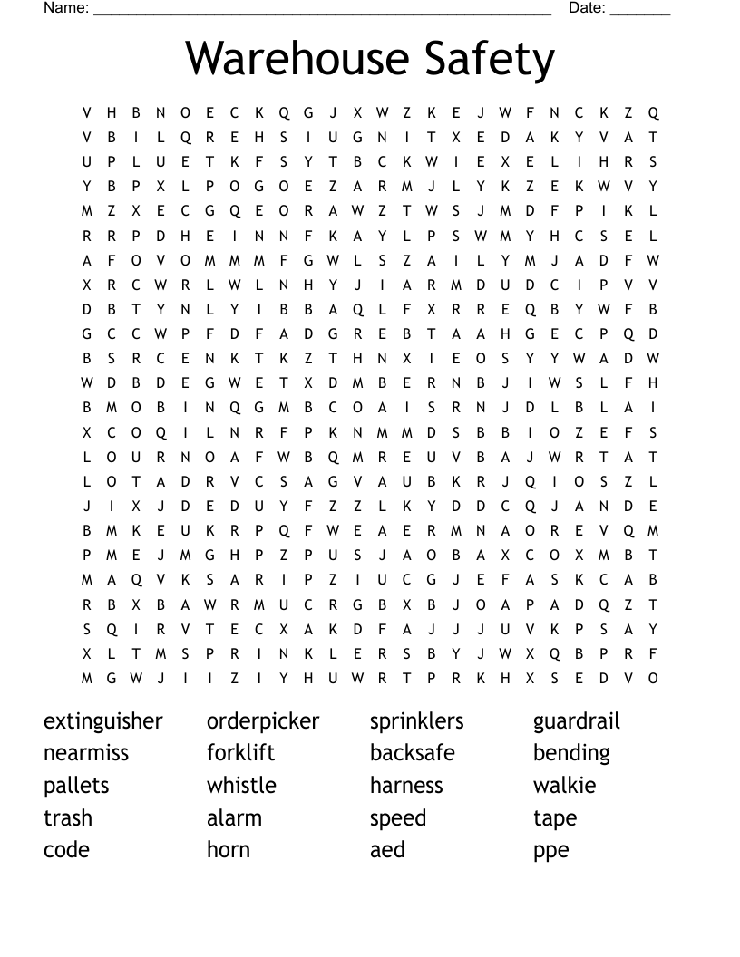 Warehouse Safety Word Search WordMint