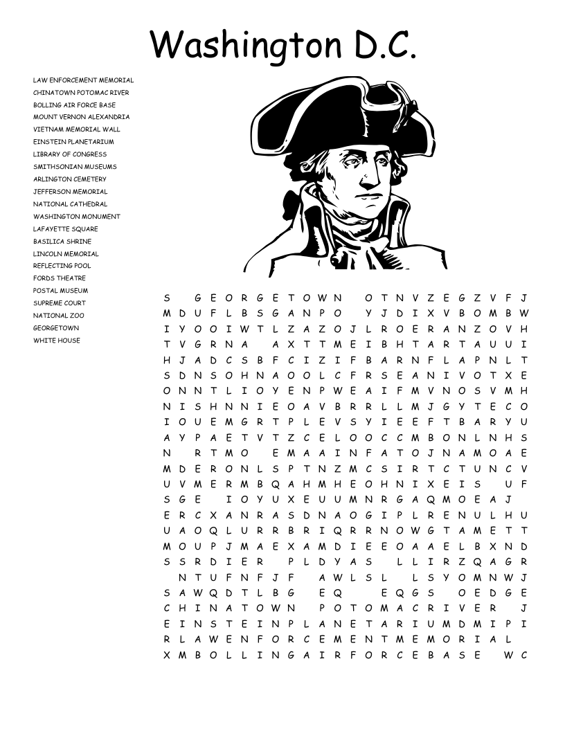 Washington D C Word Search WordMint