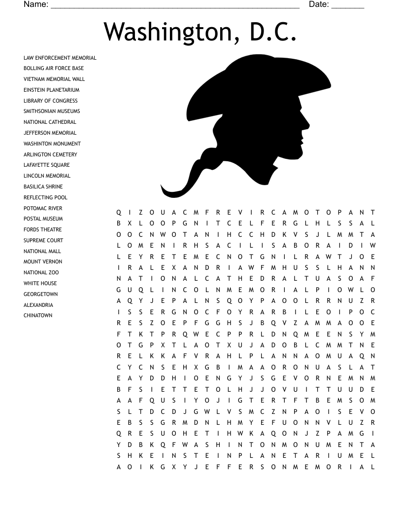 Washington Dc Word Search Printable