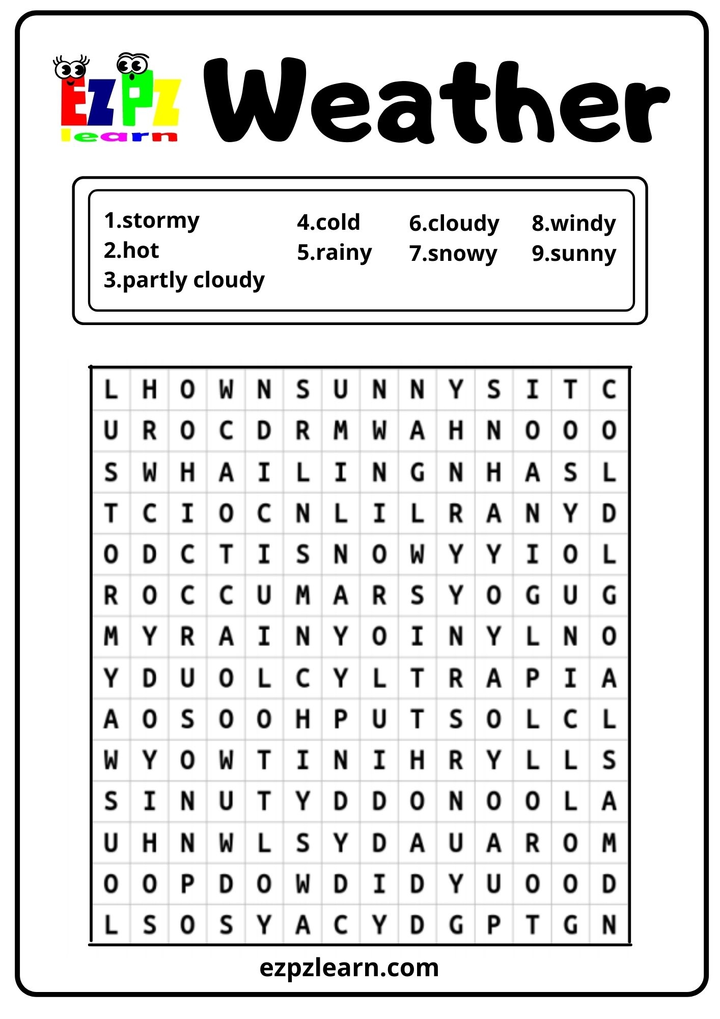 Weather Word Search Printable
