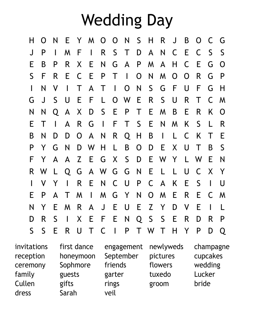 Printable Wedding Word Search