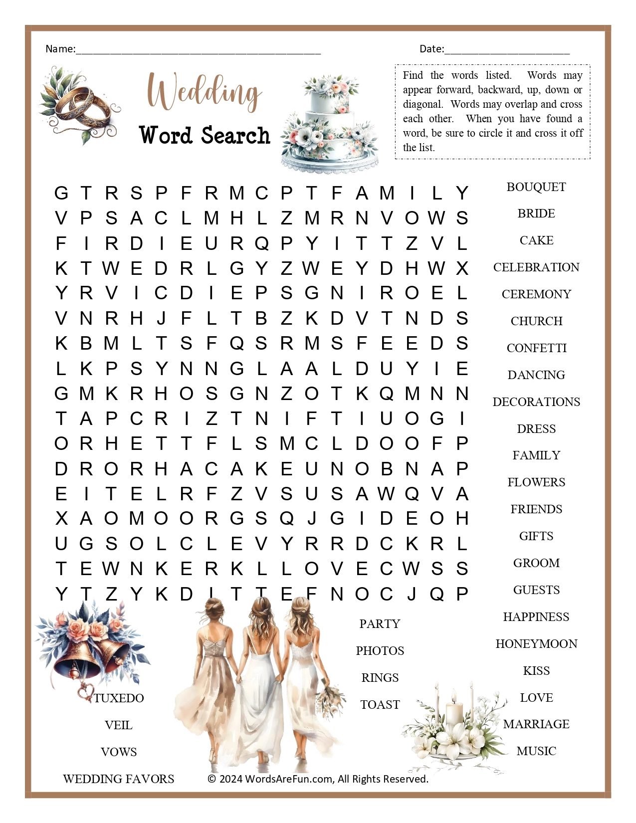 Wedding Word Search For Kids