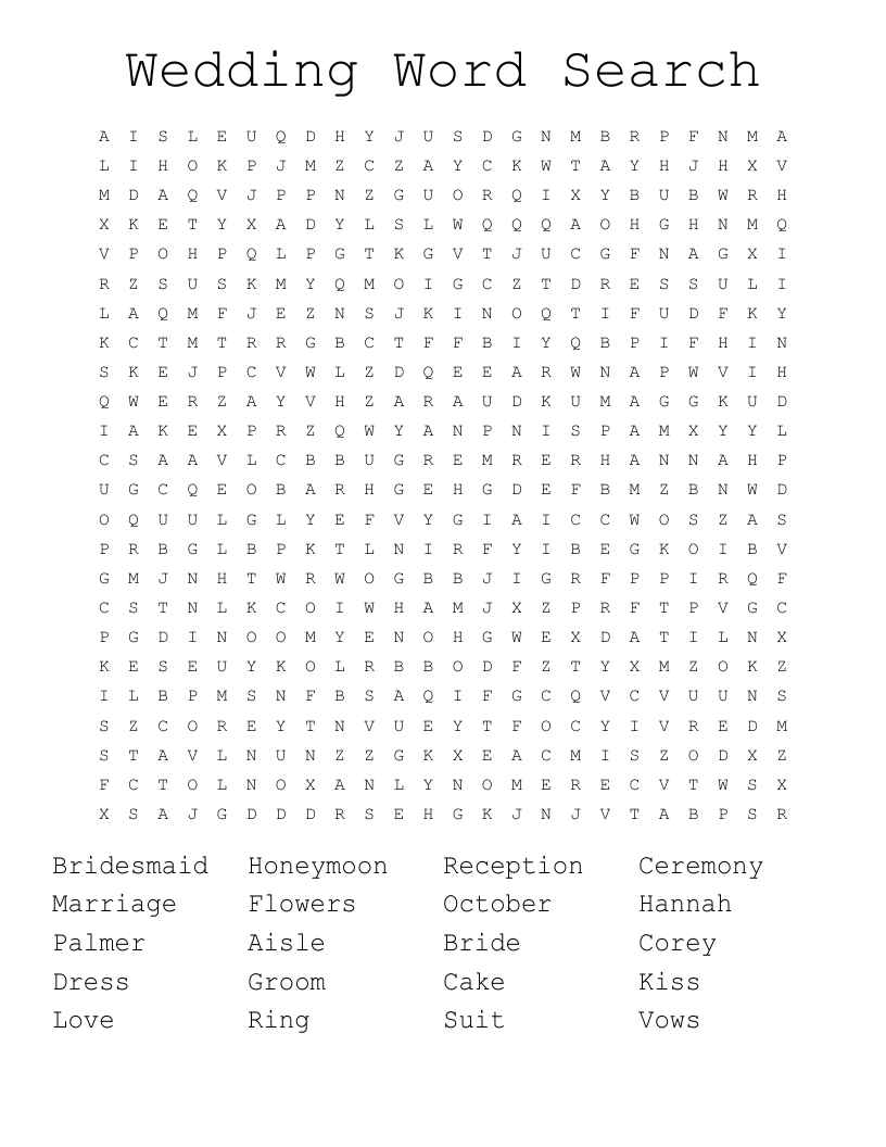 Free Printable Wedding Word Search