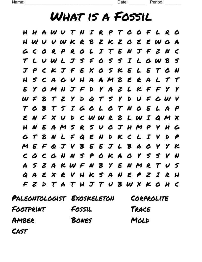 Fossil Word Search Printable