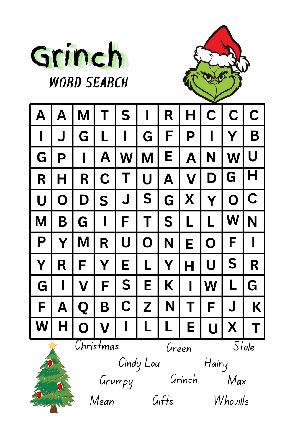 Free Grinch Word Search Printable