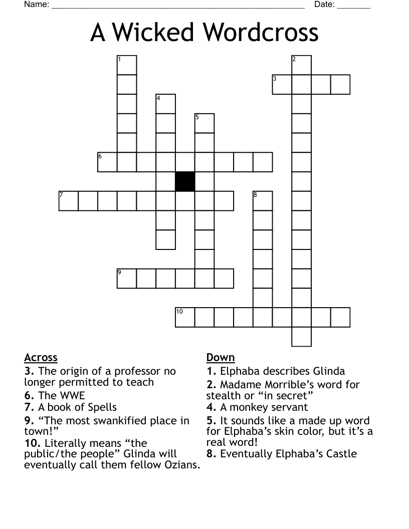Wicked The Musical Word Search WordMint
