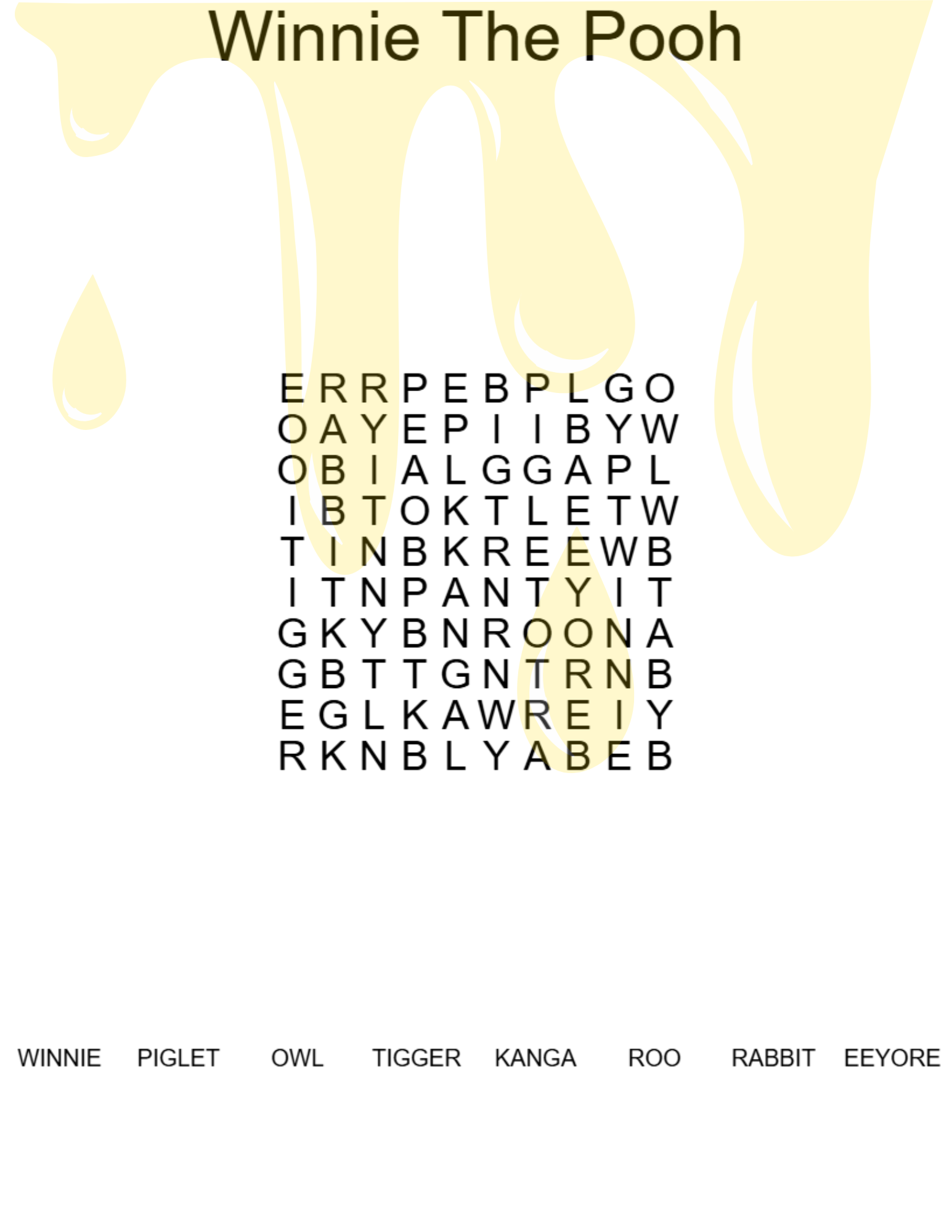 Winnie The Pooh Word Search Printable