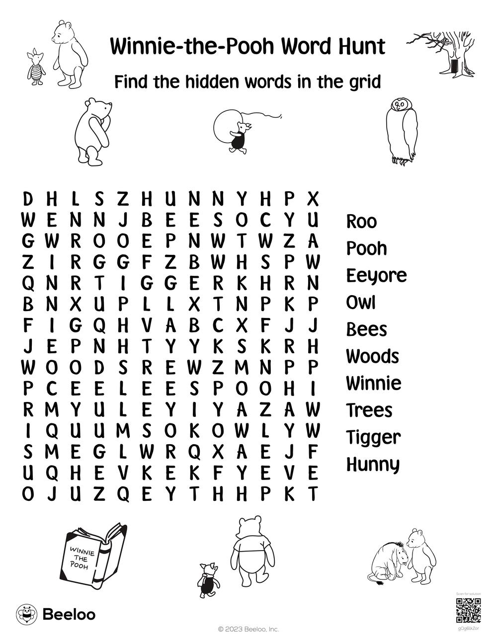 Winnie the Pooh Word Hunt Beeloo Printable Crafts And Activities For Kids