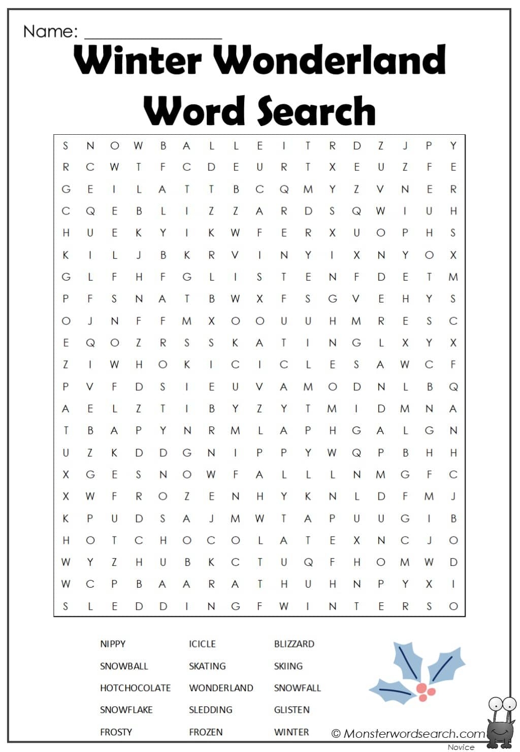 Printable Word Searches Winter