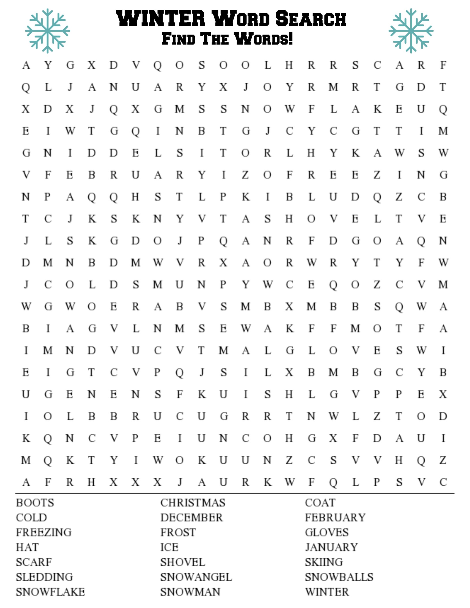 Winter Word Searches Free Printable