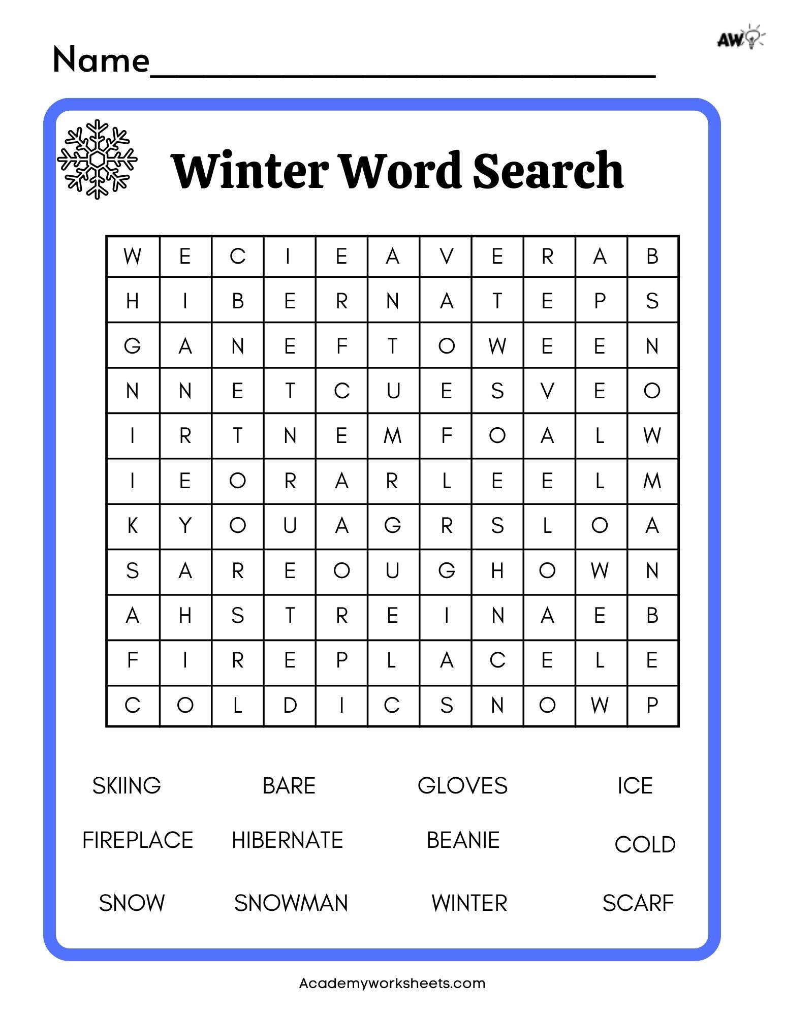 Word Search Printable Winter