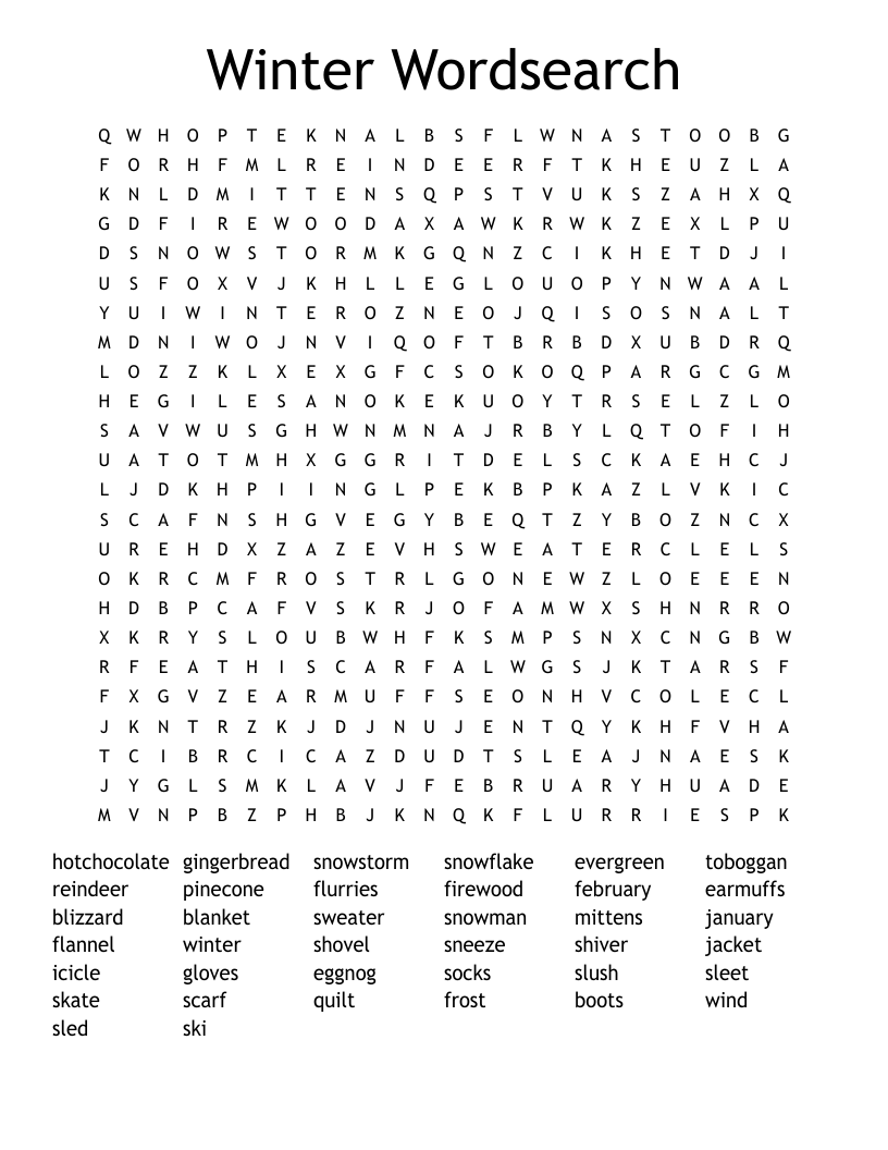 Winter Word Searches Free Printable