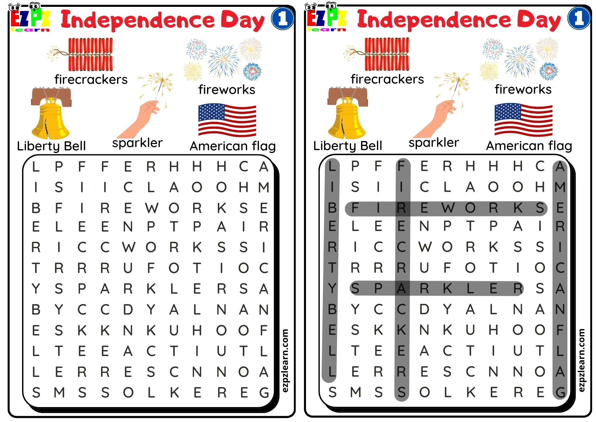 Word Search For Independence Day Group 1 Ezpzlearn