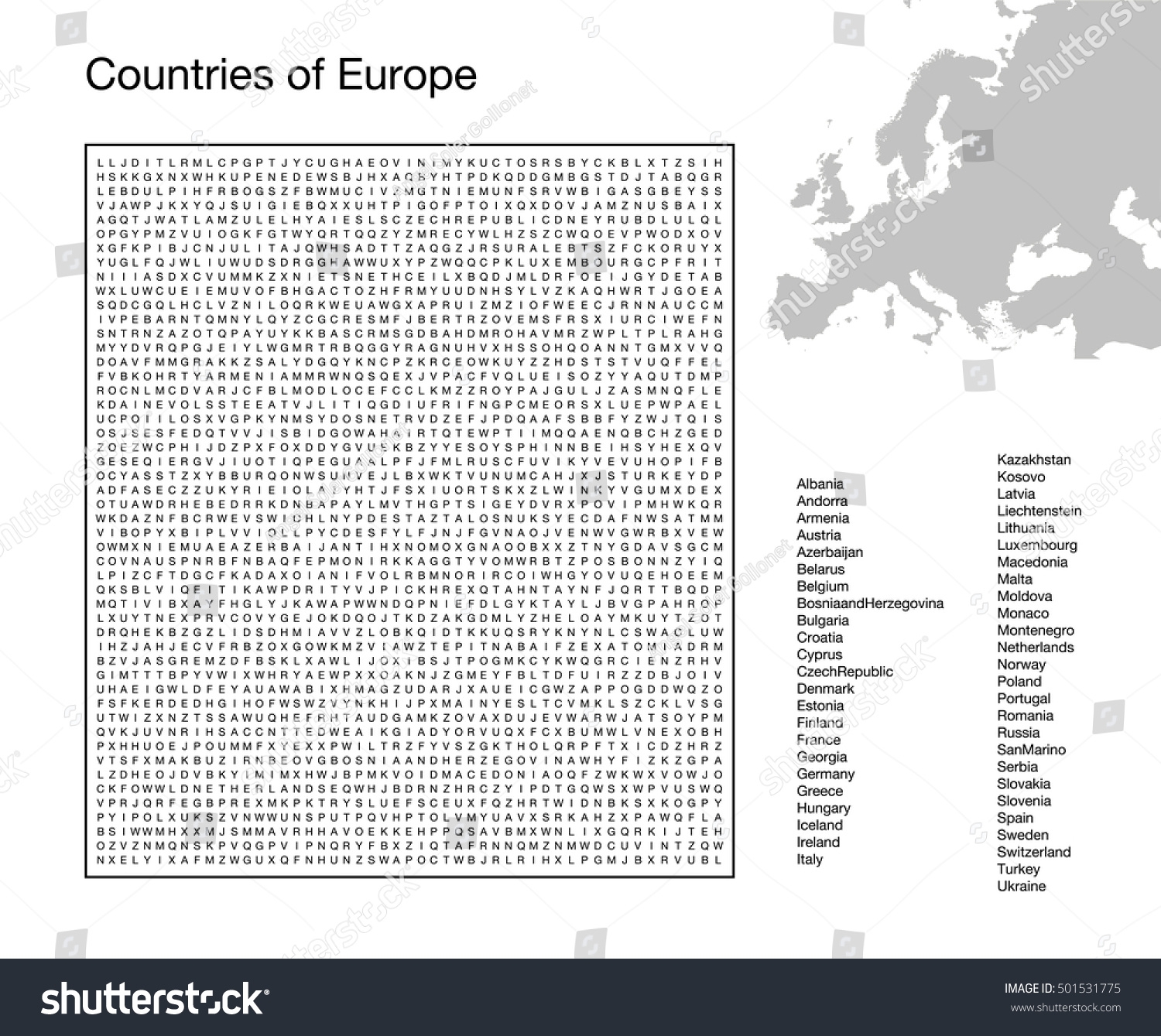Word Search Puzzle About Countries Europe Stock Vector Royalty 