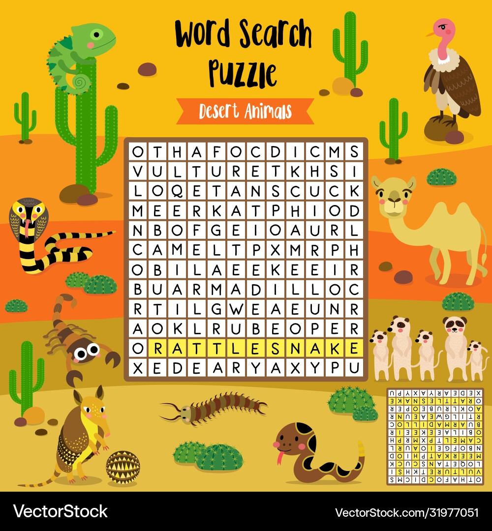 Word Search Puzzle Desert Animals Royalty Free Vector Image