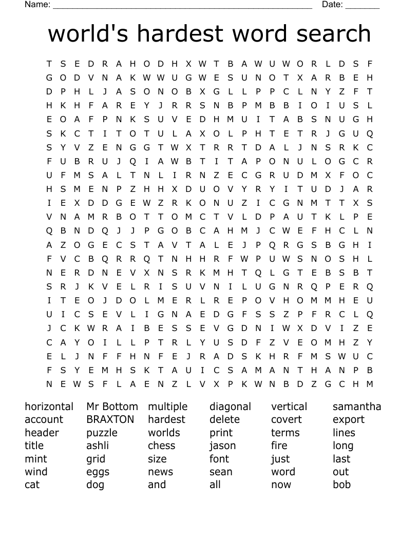 Worlds Hardest Word Search Printable