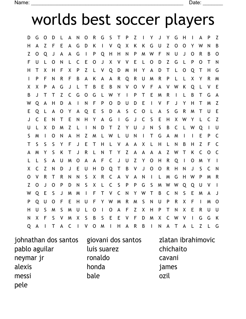 Worlds Best Soccer Players Word Search WordMint