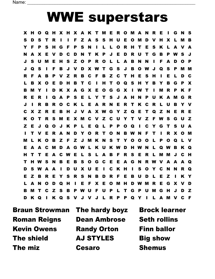 WWE Superstars Word Search WordMint