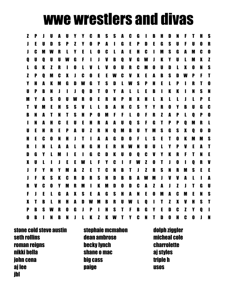 Wwe Word Search Printable