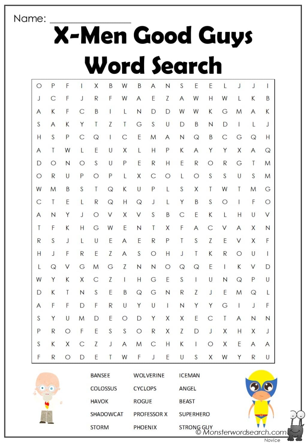 X Men Good Guys Word Search Monster Word Search