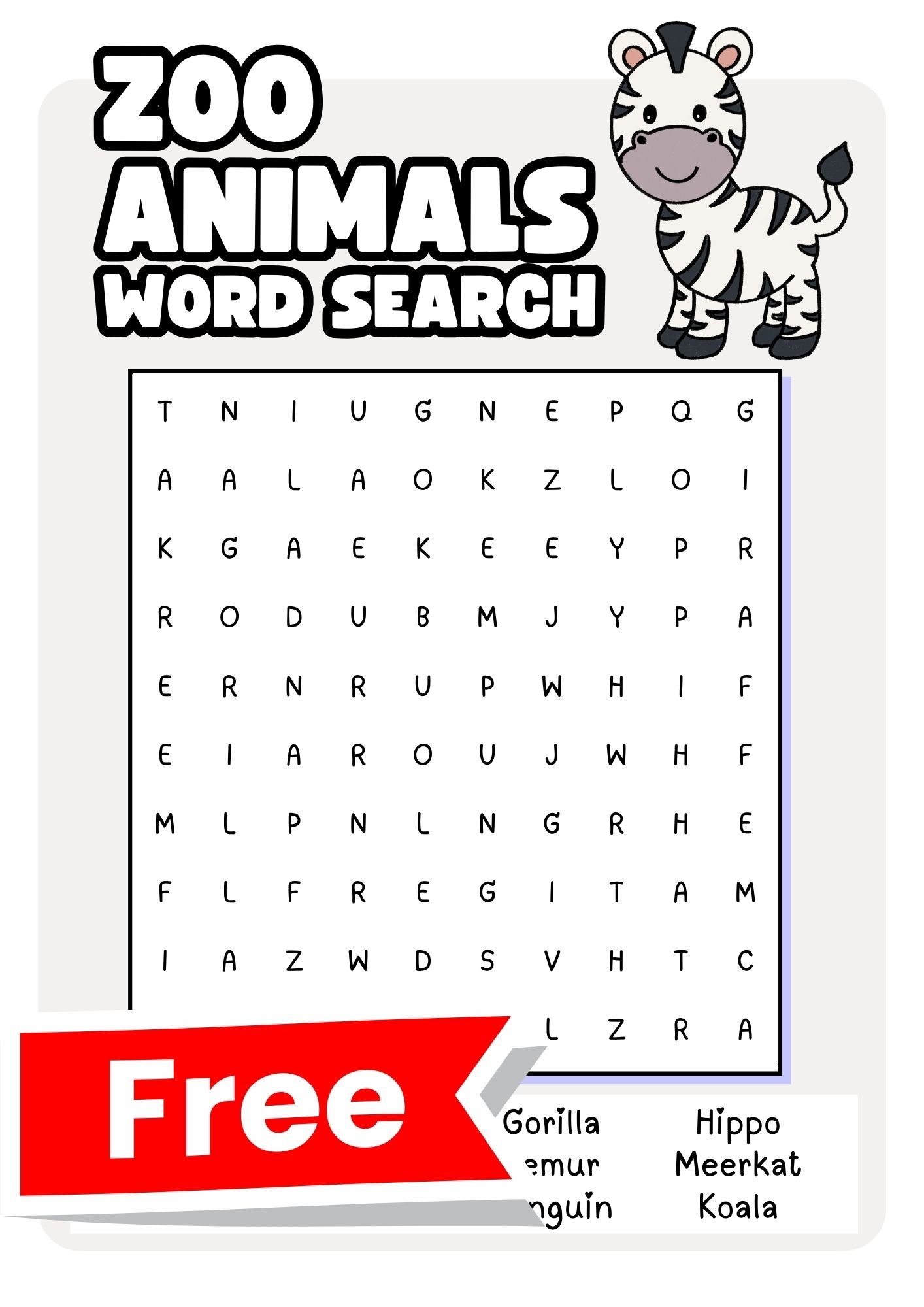 Zoo Animals Word Searches Free To Print Teach Prints